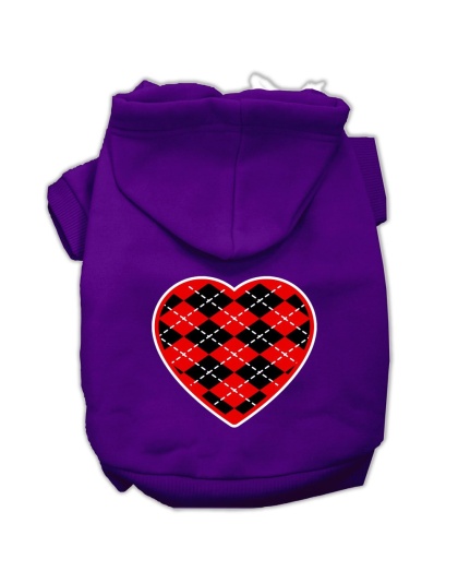 Argyle Heart Red Screen Print Pet Hoodies Purple Size Lg