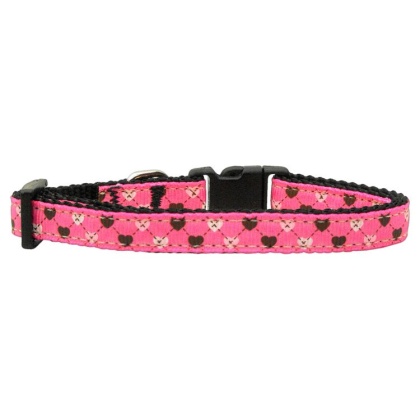 Argyle Hearts Nylon Ribbon Collar Bright Pink Small