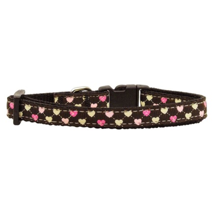 Argyle Hearts Nylon Ribbon Collar Brown Small