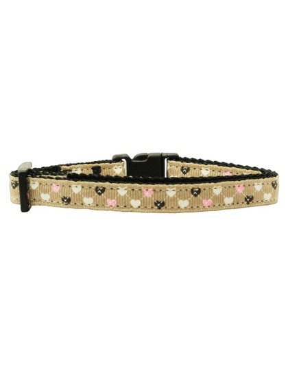 Argyle Hearts Nylon Ribbon Collar Tan Cat Safety