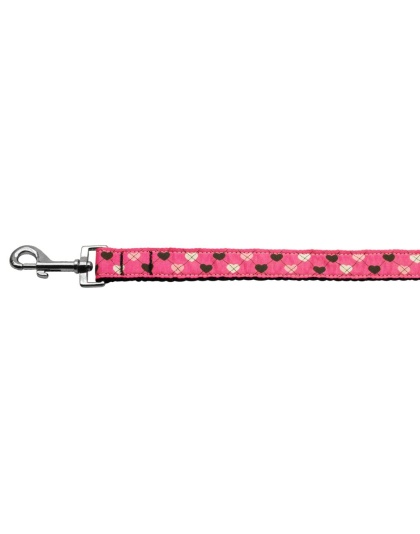 Argyle Hearts Nylon Ribbon Leash Bright Pink 1 inch wide 4ft Long