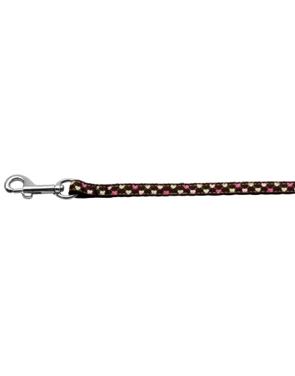 Argyle Hearts Nylon Ribbon Leash Brown 3/8 inch wide 4ft Long