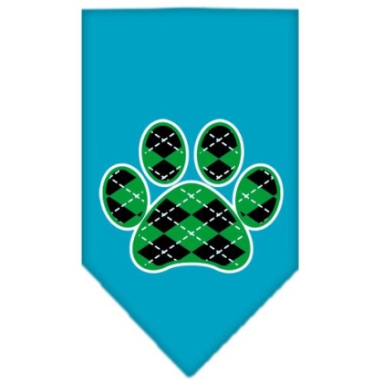 Argyle Paw Green Screen Print Bandana Turquoise Large