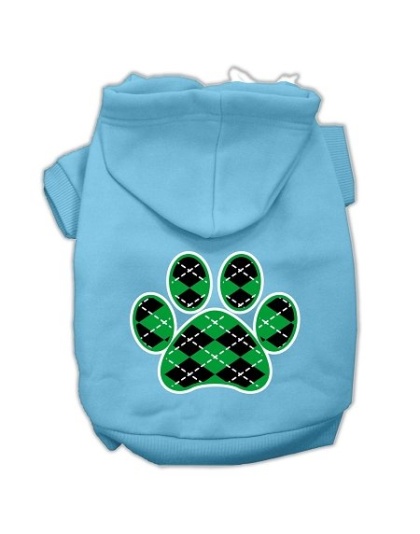 Argyle Paw Green Screen Print Pet Hoodies Baby Blue Size Lg