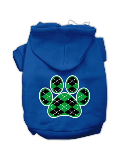 Argyle Paw Green Screen Print Pet Hoodies Blue Size Lg