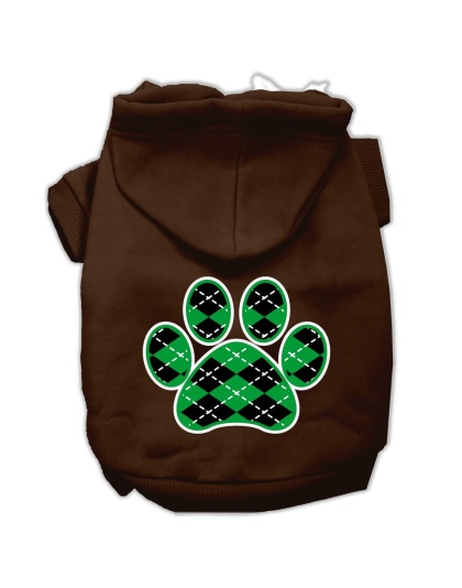 Argyle Paw Green Screen Print Pet Hoodies Brown Size Lg