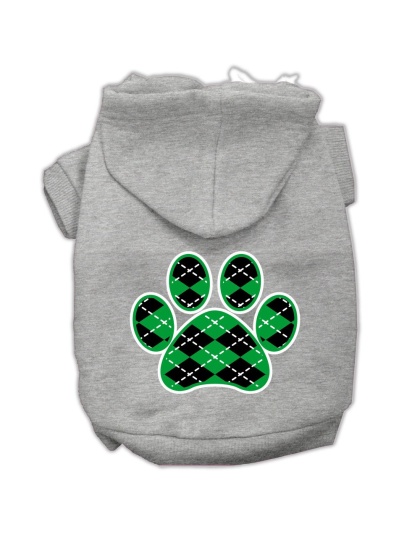 Argyle Paw Green Screen Print Pet Hoodies Grey Size Lg