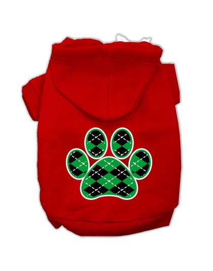 Argyle Paw Green Screen Print Pet Hoodies Red Size Lg