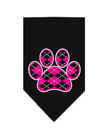 Argyle Paw Pink Screen Print Bandana Black Large