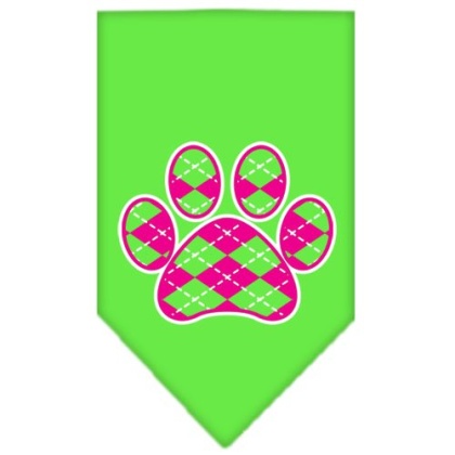 Argyle Paw Pink Screen Print Bandana Lime Green Large