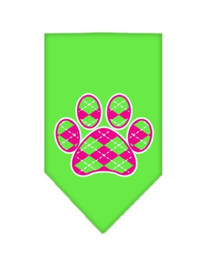 Argyle Paw Pink Screen Print Bandana Lime Green Large