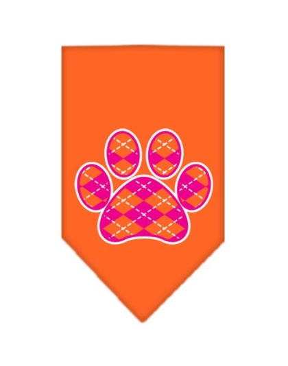 Argyle Paw Pink Screen Print Bandana Orange Large