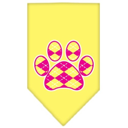 Argyle Paw Pink Screen Print Bandana Yellow Large