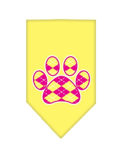 Argyle Paw Pink Screen Print Bandana Yellow Large