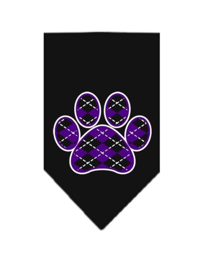 Argyle Paw Purple Screen Print Bandana Black Large