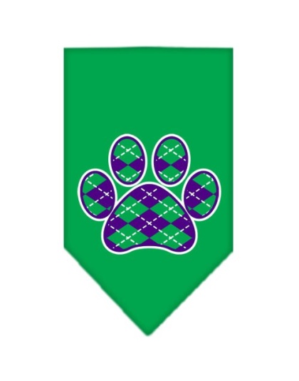 Argyle Paw Purple Screen Print Bandana Emerald Green Large