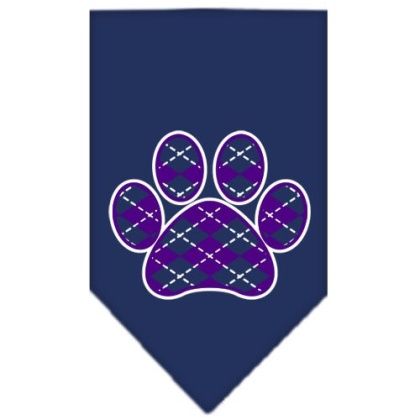 Argyle Paw Purple Screen Print Bandana Navy Blue large