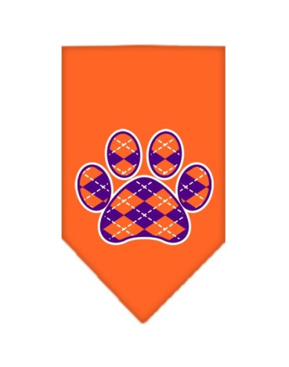 Argyle Paw Purple Screen Print Bandana Orange Large