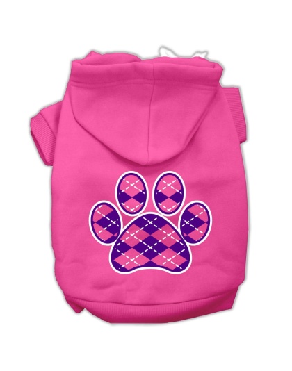 Argyle Paw Purple Screen Print Pet Hoodies Bright Pink Size Lg