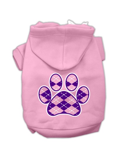 Argyle Paw Purple Screen Print Pet Hoodies Light Pink Size Lg