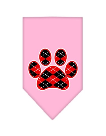 Argyle Paw Red Screen Print Bandana Light Pink Large