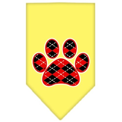 Argyle Paw Red Screen Print Bandana Yellow Large