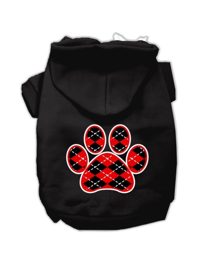 Argyle Paw Red Screen Print Pet Hoodies Black Size Lg