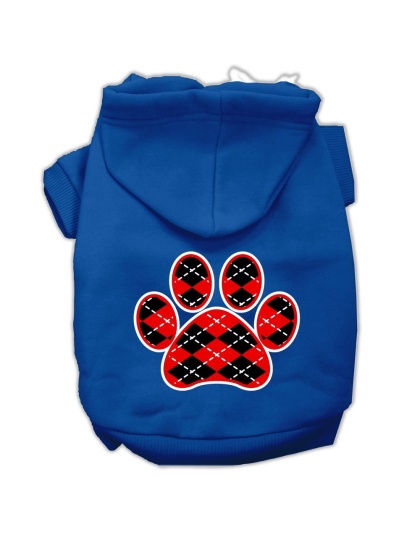 Argyle Paw Red Screen Print Pet Hoodies Blue Size Lg