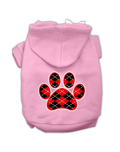 Argyle Paw Red Screen Print Pet Hoodies Light Pink Size Lg