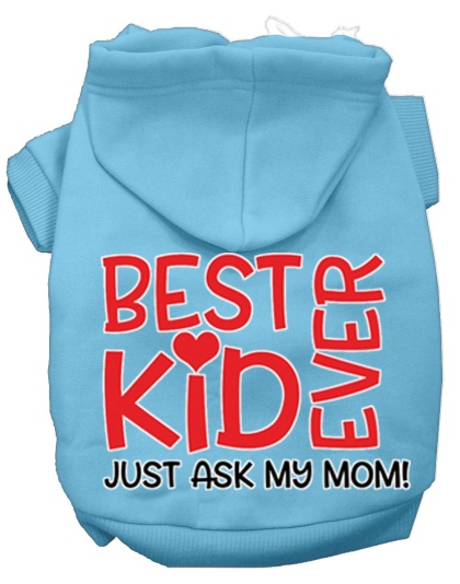 Ask My Mom Screen Print Dog Hoodie Baby Blue L