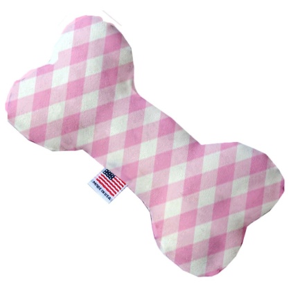 Baby Pink Plaid 10 inch Canvas Bone Dog Toy