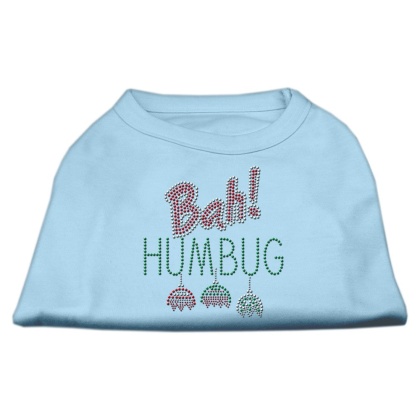 Bah Humbug Rhinestone Dog Shirt Baby Blue Lg