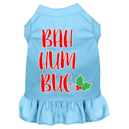 Bah Humbug Screen Print Dog Dress Baby Blue 4X