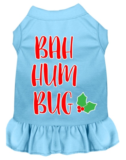 Bah Humbug Screen Print Dog Dress Baby Blue 4X