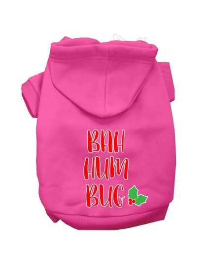 Bah Humbug Screen Print Dog Hoodie Bright Pink L