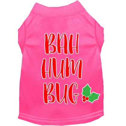 Bah Humbug Screen Print Dog Shirt Bright Pink Lg