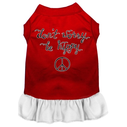 Be Hippy Screen Print Dog Dress Red with White Lg