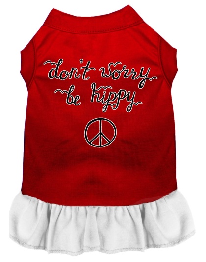 Be Hippy Screen Print Dog Dress Red with White Lg