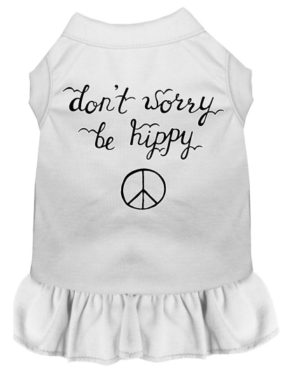 Be Hippy Screen Print Dog Dress White 4X (22)