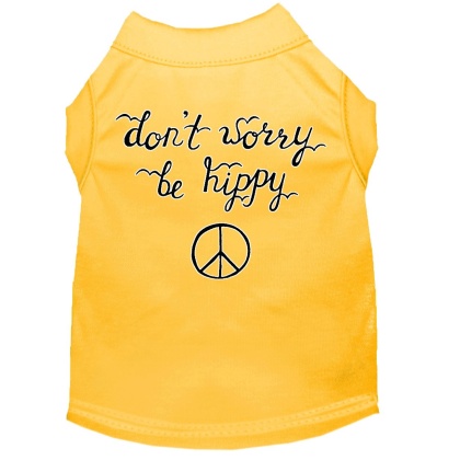 Be Hippy Screen Print Dog Shirt Yellow Lg