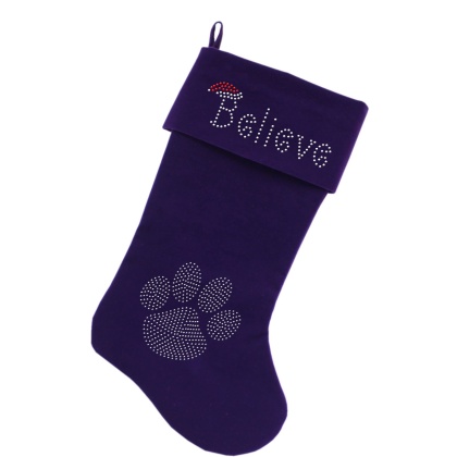 Believe Rhinestone 18 inch Velvet Christmas Stocking Purple