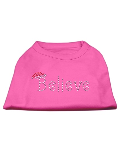 Believe Rhinestone Shirts Bright Pink L