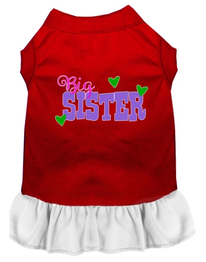 Big Sister Screen Print Dog Dress Red with White Lg