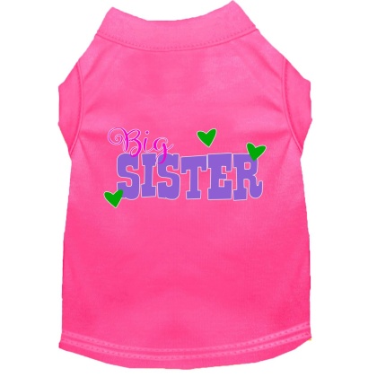 Big Sister Screen Print Dog Shirt Bright Pink Lg