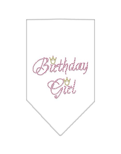 Birthday Girl Rhinestone Bandana White Large