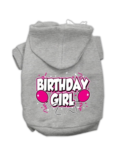 Birthday Girl Screen Print Pet Hoodies Grey Size Lg