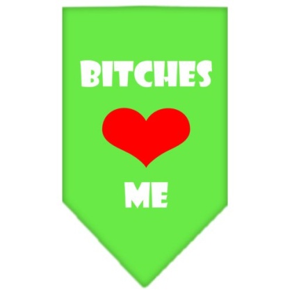 Bitches Love Me Screen Print Bandana Lime Green Large