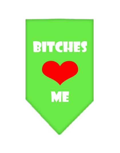 Bitches Love Me Screen Print Bandana Lime Green Large