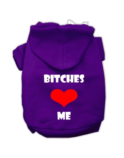 Bitches Love Me Screen Print Pet Hoodies Purple Size Lg