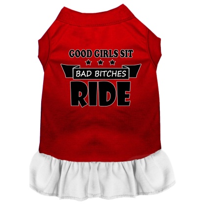 Bitches Ride Screen Print Dog Dress Red with White Lg